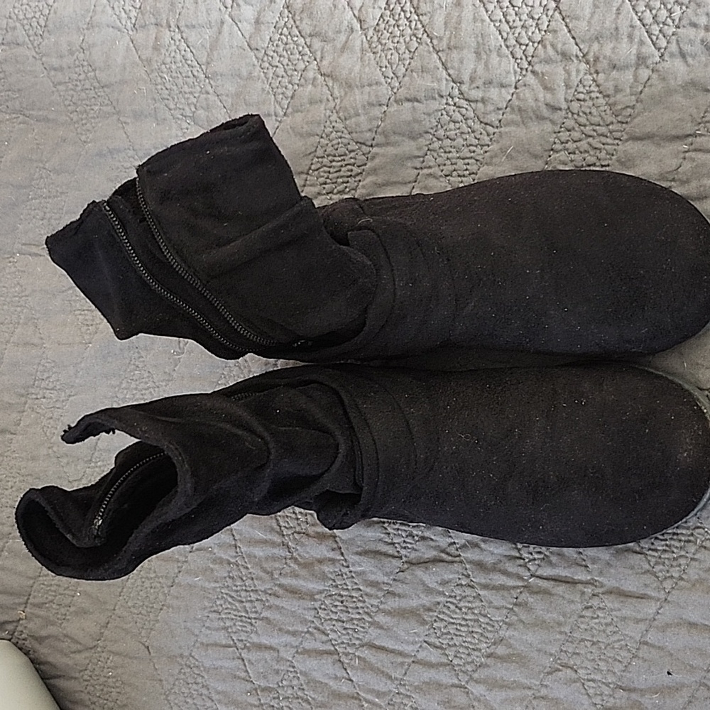 Trend Report black faux suede ankle boots.  Size 8.  Side zippers.